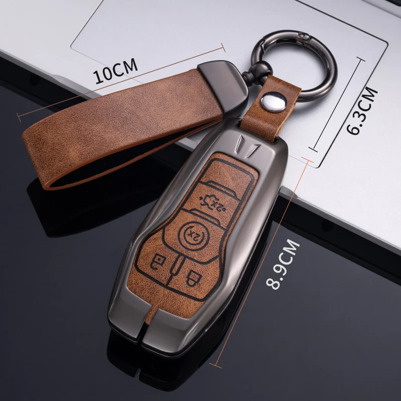 Manufacturer customization Leather alloykey Car Key Fob Cover Metal Keychain Car Key Protector Case For Ford F150 F250 F350