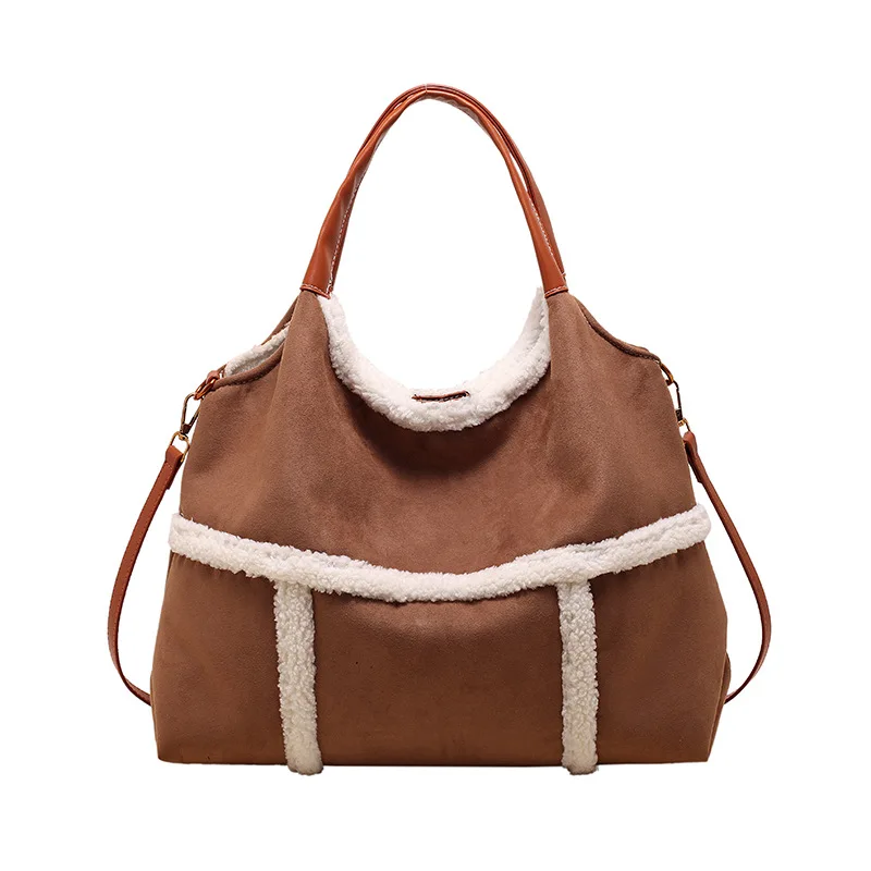 Large Capacity Suede Patchwork Crossbody Bag Luxury High Quality Lamb Sherpa Fleece Handbag women design Fashion Luxury Big Bag