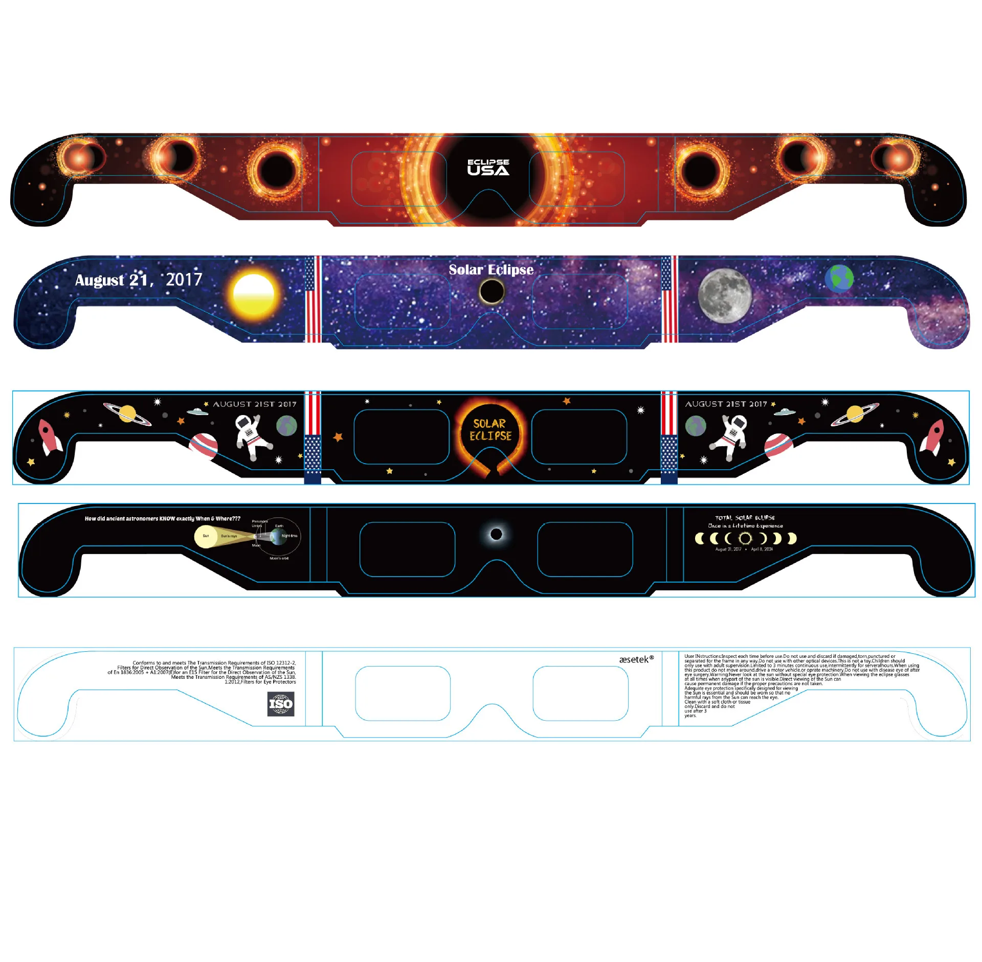 2023 2024 Wholesale Customized Design Solar Eclipse Glasses Viewing Paper Glasses for Adult and Children