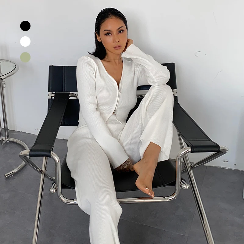 2022 new women sets two piece knitting two piece pants set women two piece outfits set