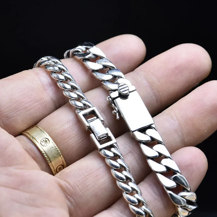 G2427 Wholesale pulsera de plata Hip Hop 6MM 7MM 8MM Chain Link 925 Sterling Silver Cuban Bracelet Fine Jewelry Bracelets