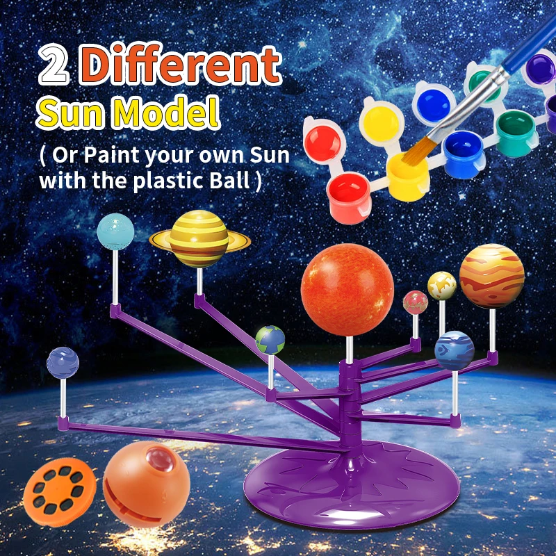 New 2 In 1 Astronomy Planet Teaching Model Diy Stem Solar System Nine Planet Toy with Planetarium Projector