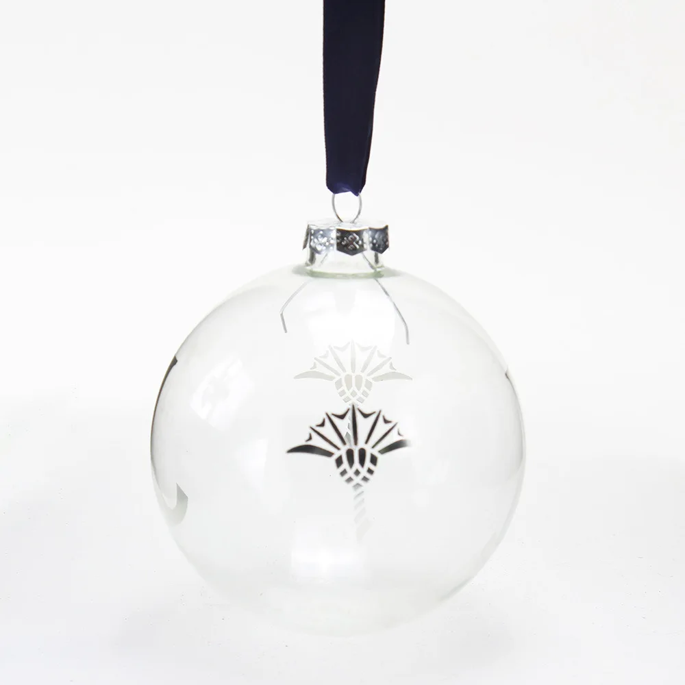 Small MOQ Custom Logo 8/10cm Transparent Clear Crystal Glass Christmas Ball Ornament with Package Design for Holiday Gift Decor