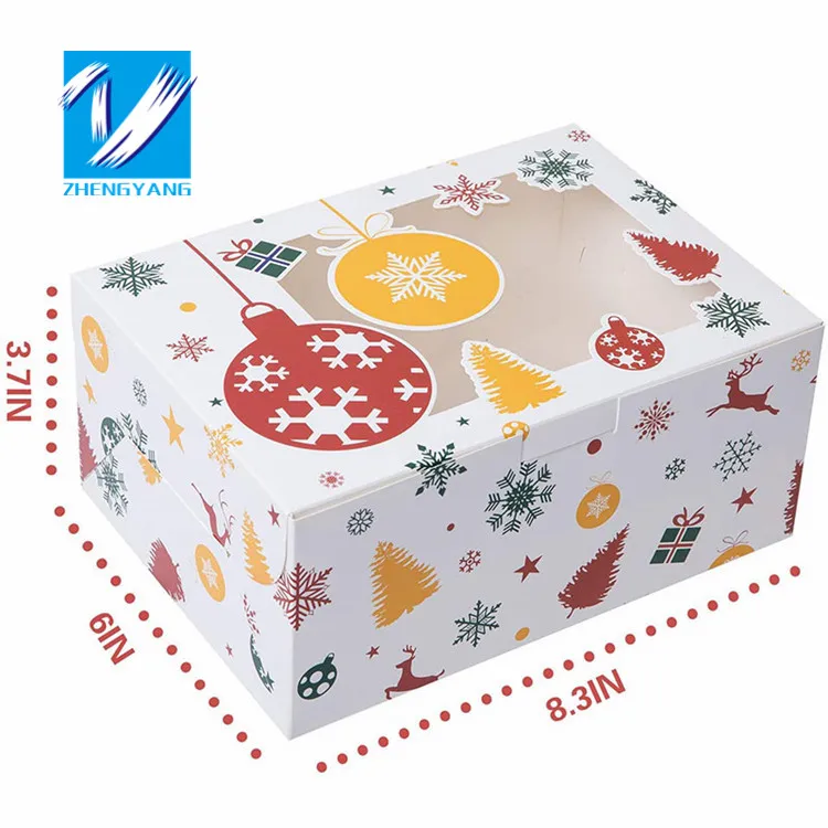 Christmas Cookie Boxes Baking Box with Window for Pastries Cupcakes, Candy, Holiday Bakery Treat and Party Favor