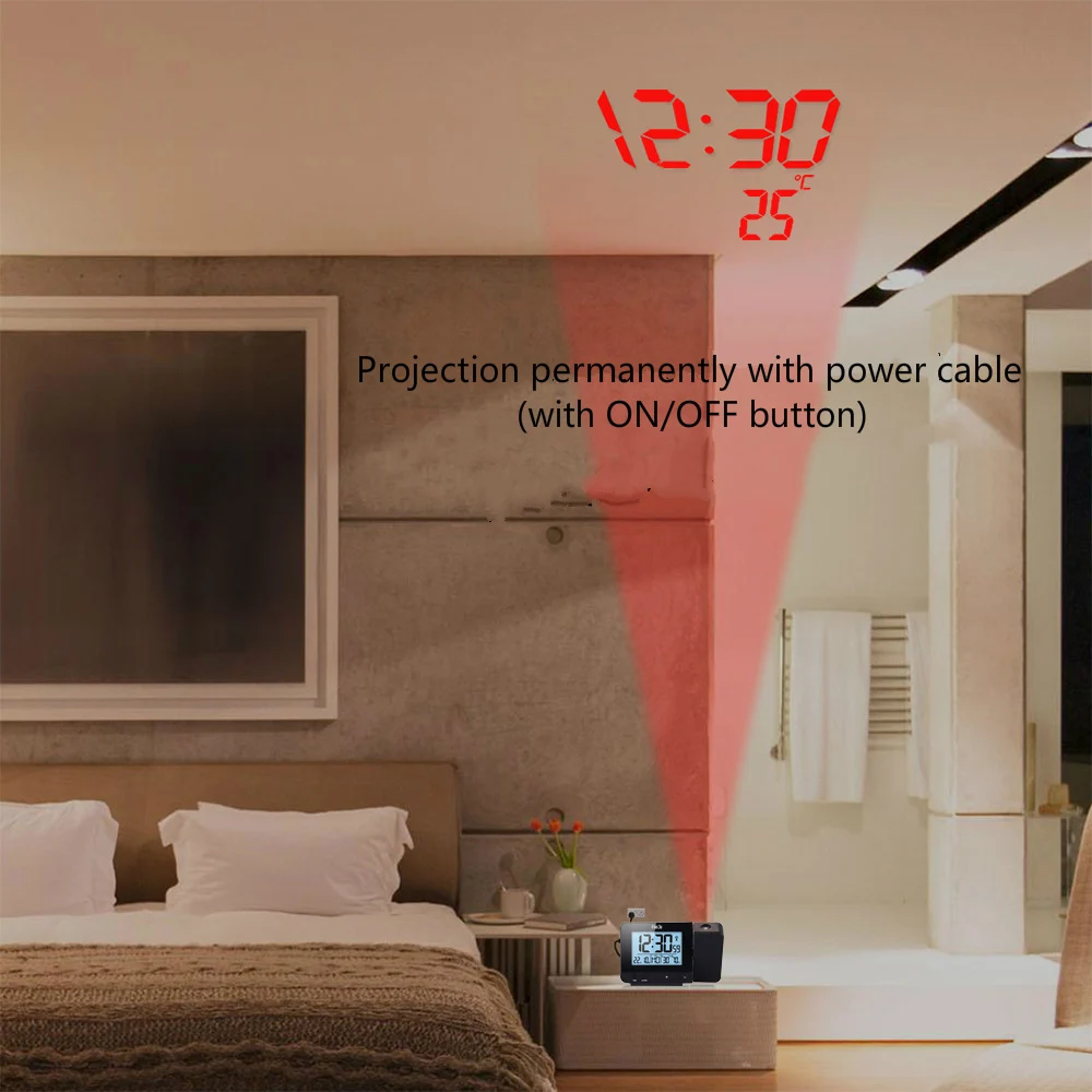 Projection Alarm Clock Digital Snooze Function Backlight Wall Desk Table Clock With Time Projection