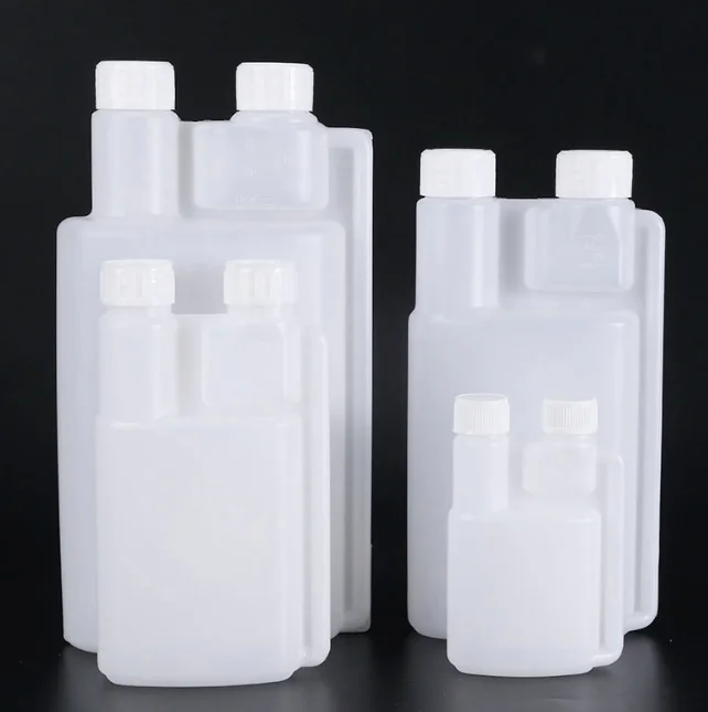 1000 500 250 100ml 67oz Hdpe Dosing Measuring Plastic Double Two Dual Chamber Twin Neck Bottle