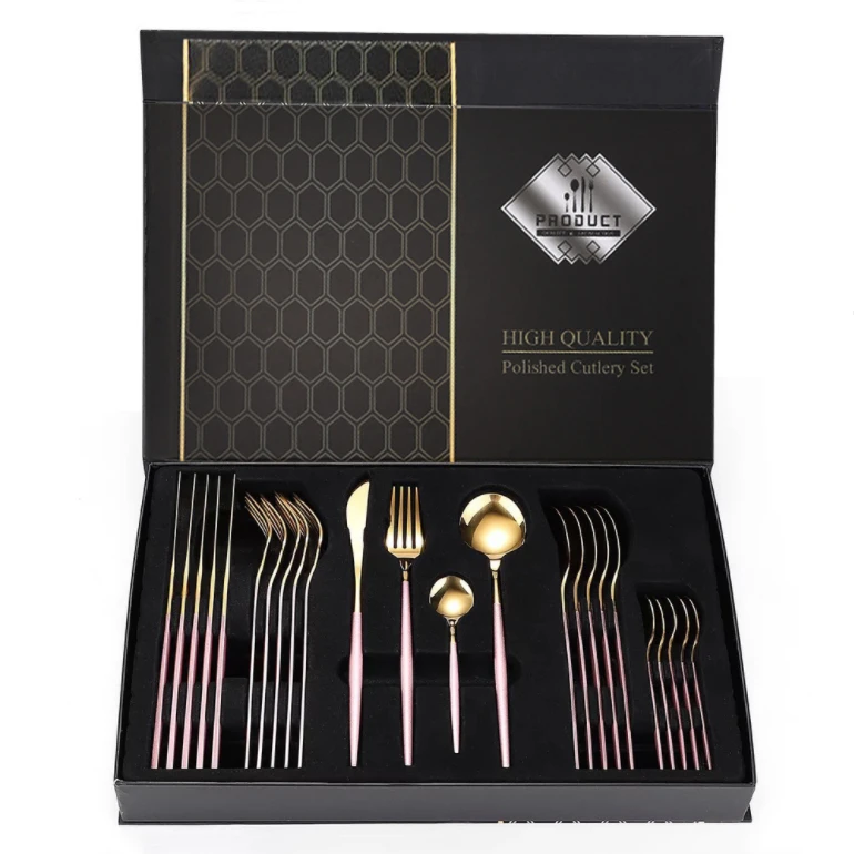 Luxury Silverware Set 24-Piece 304 Stainless Steel Flatware Sets Dishwasher Safe Tableware Cutlery Set Service for 6