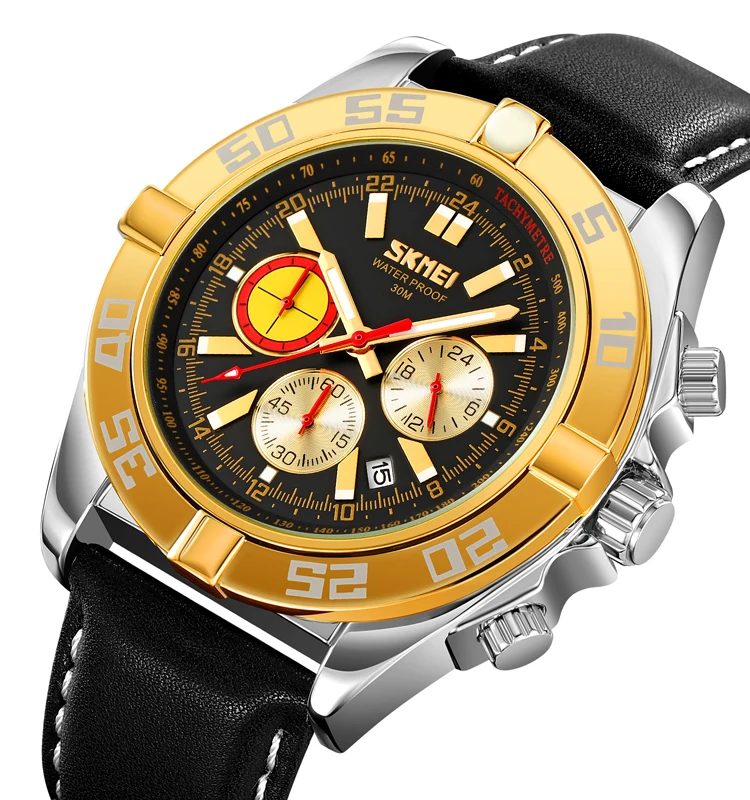 SKMEI 9322 Fashion Quartz Watch Factory Customized Logo Manufacturer Leather Wristwatch For Men