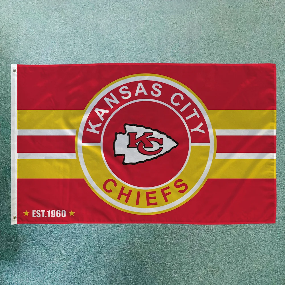 In Stock All  Football Team Flag 3x5ft High Quality Custom Design  100% Polyester Sports Nfl Kansas City Chiefs banners