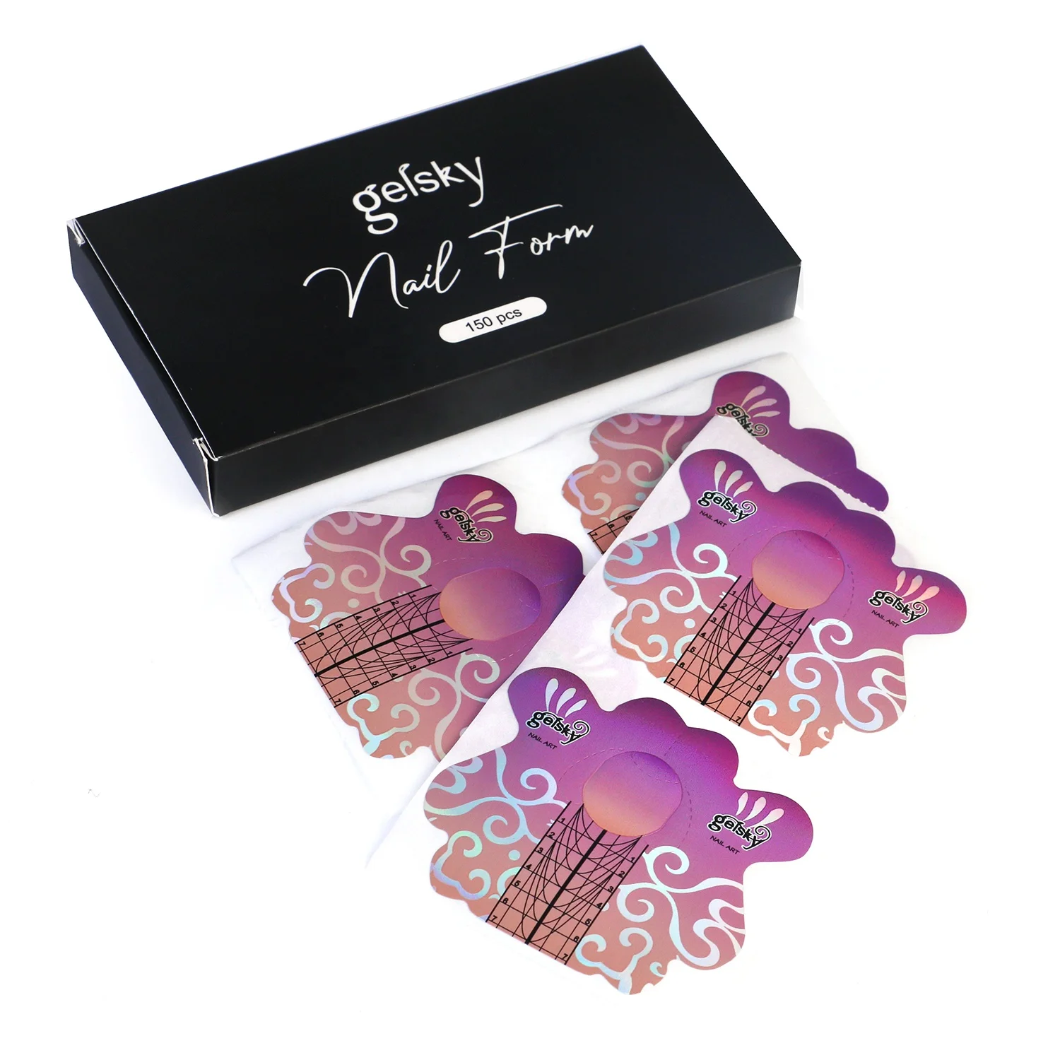 Gelsky Holographic Effect Acrylic Nail Forms Cut Into Slices 150Pcs Box Packaging Xxl Nail Forms