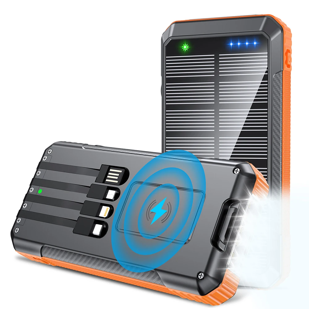 20000mAh solar charging mobile power bank with various fast charging interfaces and supports wireless fast charging