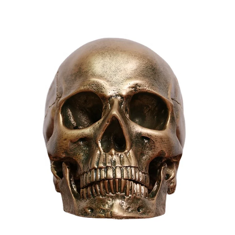 Hot sale  resin skull head statue for halloween Golden Skull head Halloween decoration gifts