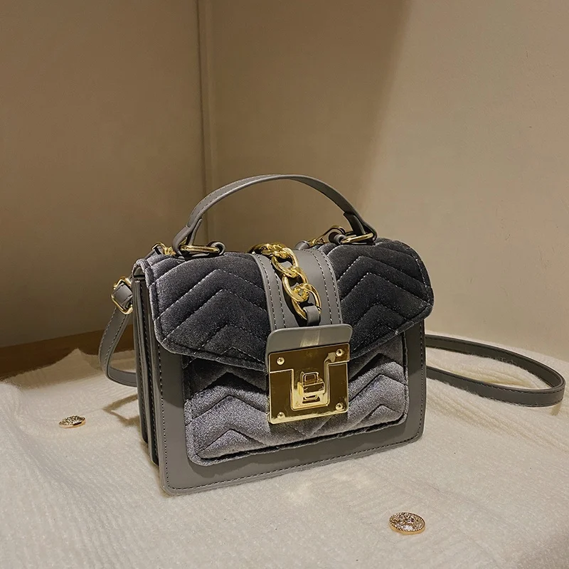 New Design Velvet Shoulder Crossbody Bag Women Hand Bag Ladies Small Square Luxury Purses And Handbags