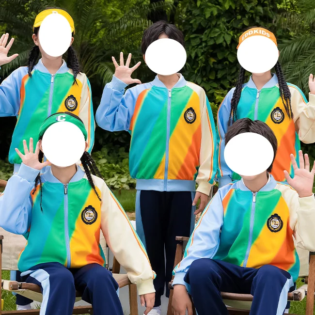 CL1028 School uniforms spring and autumn uniforms rainbow baseball uniforms