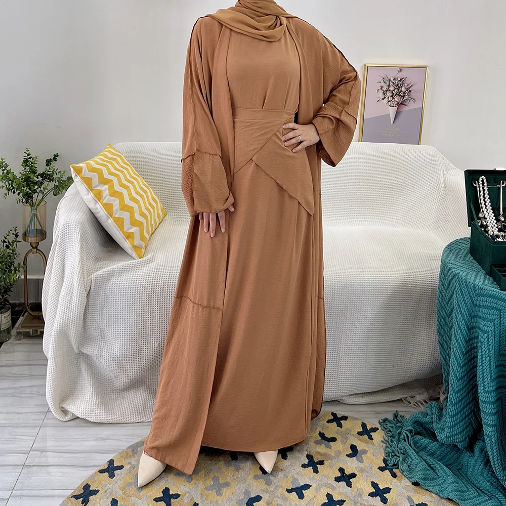 Solid Color Simple Fashion Muslim Three Piece Set