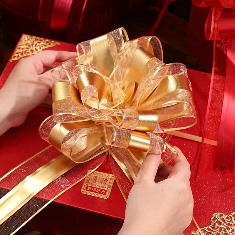 Factory Wholesale Custom Gift Ribbon Solid Color Gift Packaging Snow Simple And Elegant Flower Wedding Car Pull String Bow