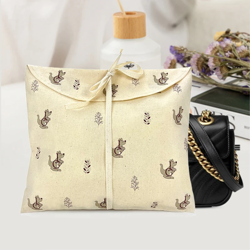 Wholesale eco friendly cotton envelope drawstring gift packaging bag pouch with bow