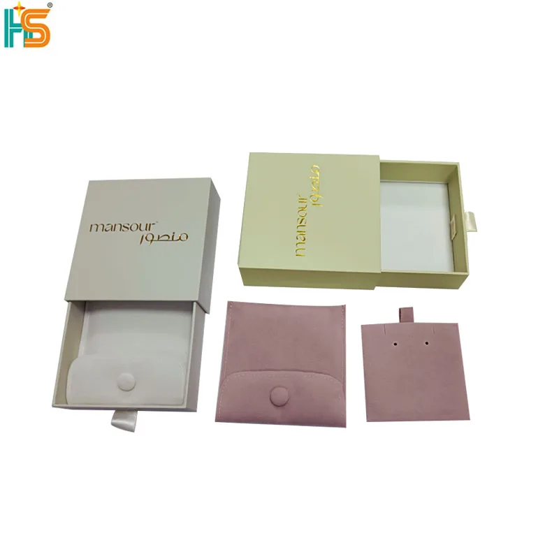 Custom Small Paper Cardboard Ring Drawer Packaging Jewelry Box And Bag With Logo Printed