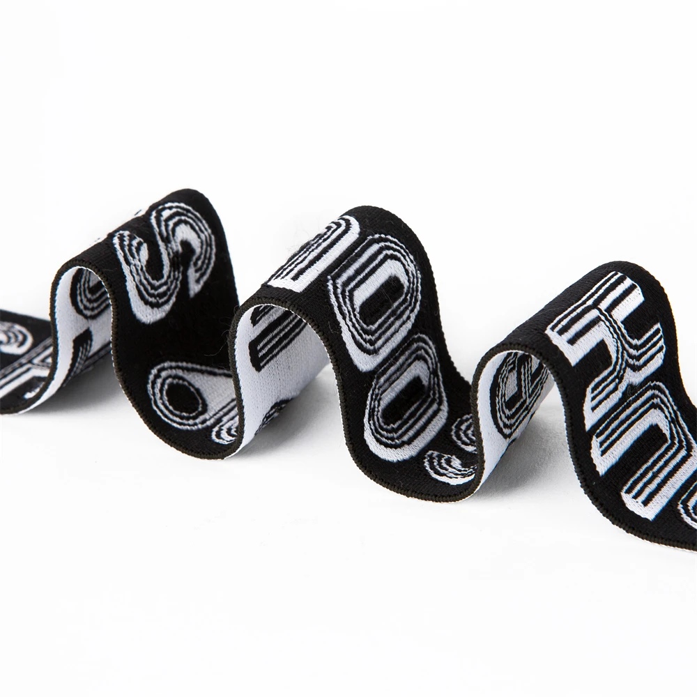 New Design 38mm Custom Printed Flat Logo Wide Jacquard Elastic Band Webbing Tape for Underwear Waistband Garment Sewing