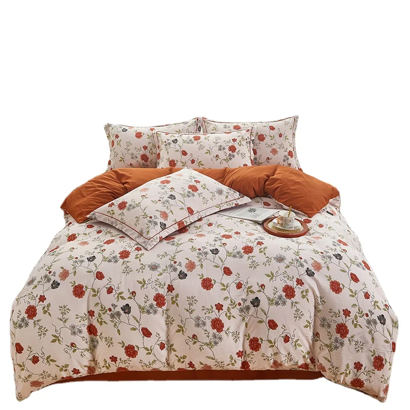 Countryside Style Double layer yarn washing cotton and linen floral bedding set