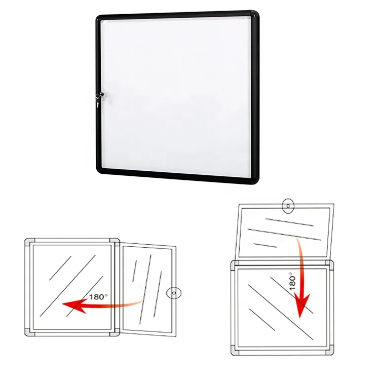 
School enclosed magnetic whiteboard message notice board showcase black aluminium frame wall mount lockable bulletin board 