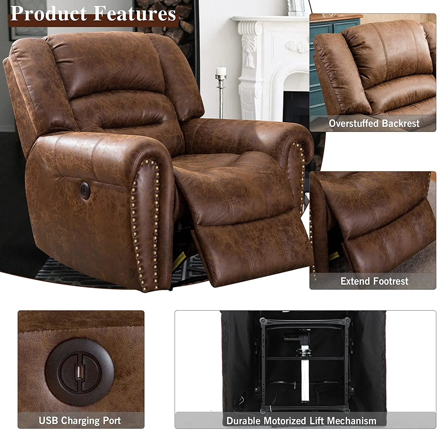 JKY Furniture Adjustable Reclining Leather Power Electric Recliner Sofa Chair Reclinable With Massage Function For Living Room