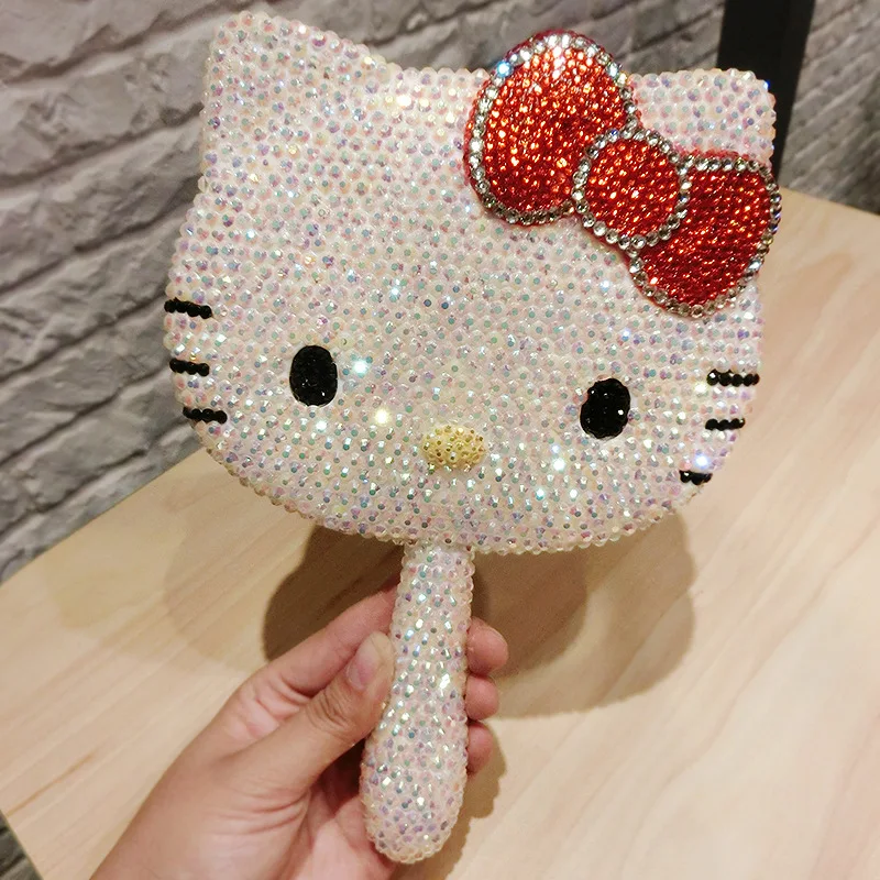 Cartoon Lovely Bling Hello Kt Mirror Espejo De Maquillaje Plastic Diamond DIY Makeup Mirror Girly Princess Kitty Cat Mirror