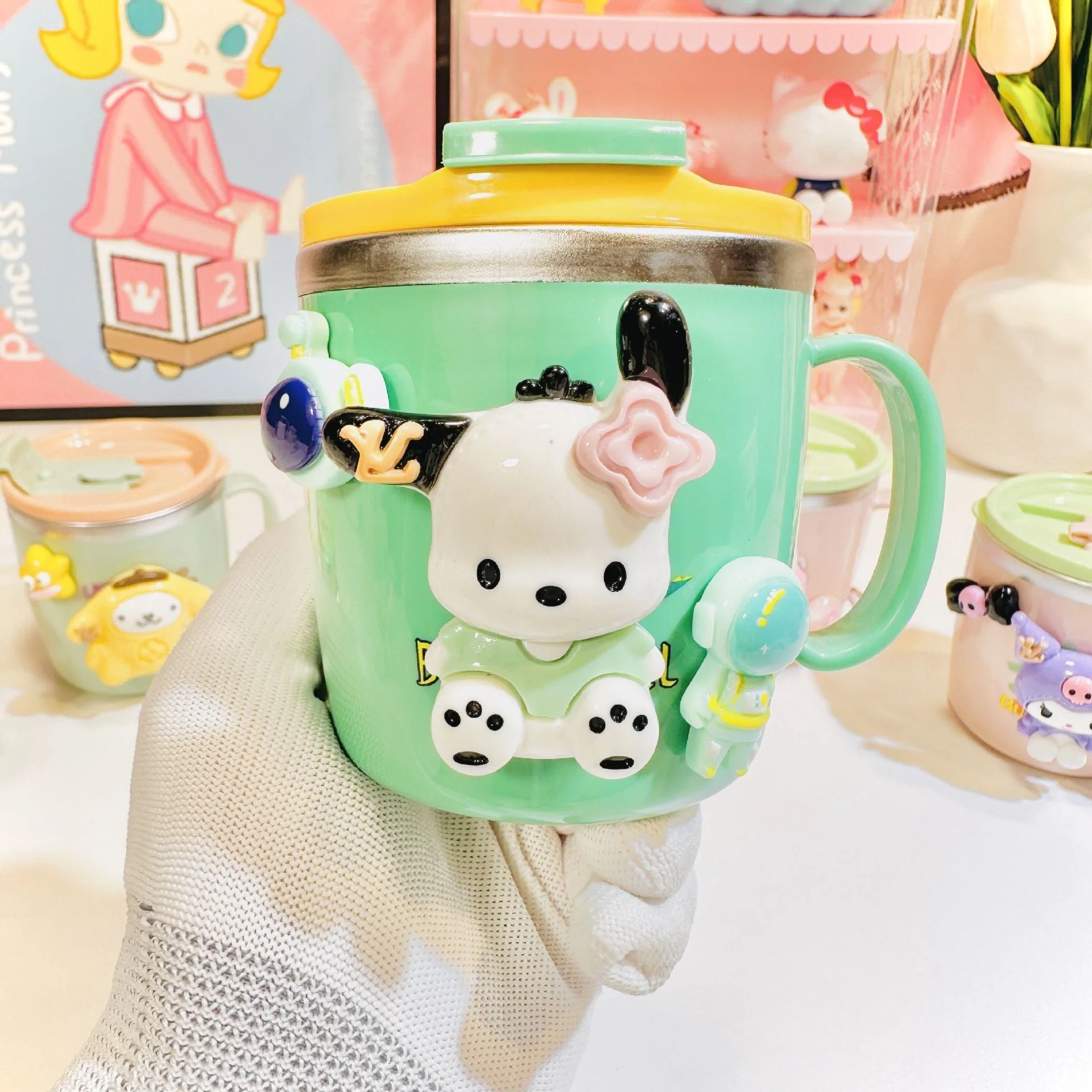 Cinnamoroll Kids Household  Drinking Cup Handle with Cover Straws Water Cups Melody 304 Stainless Steel Water Cup