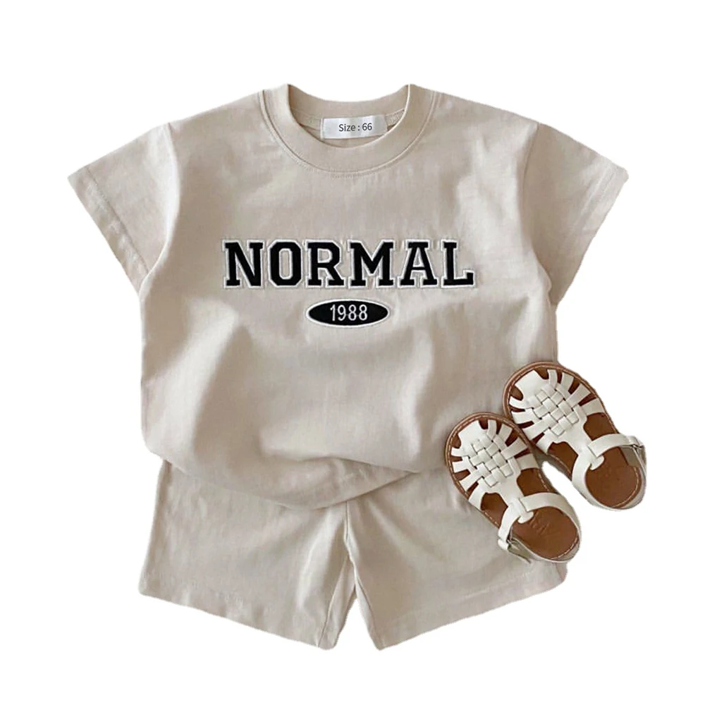 Casual Cartoon Kids Clothing Sets Summer Short Sleeve Letter Embroidery Baby Toddler Clothes Suit