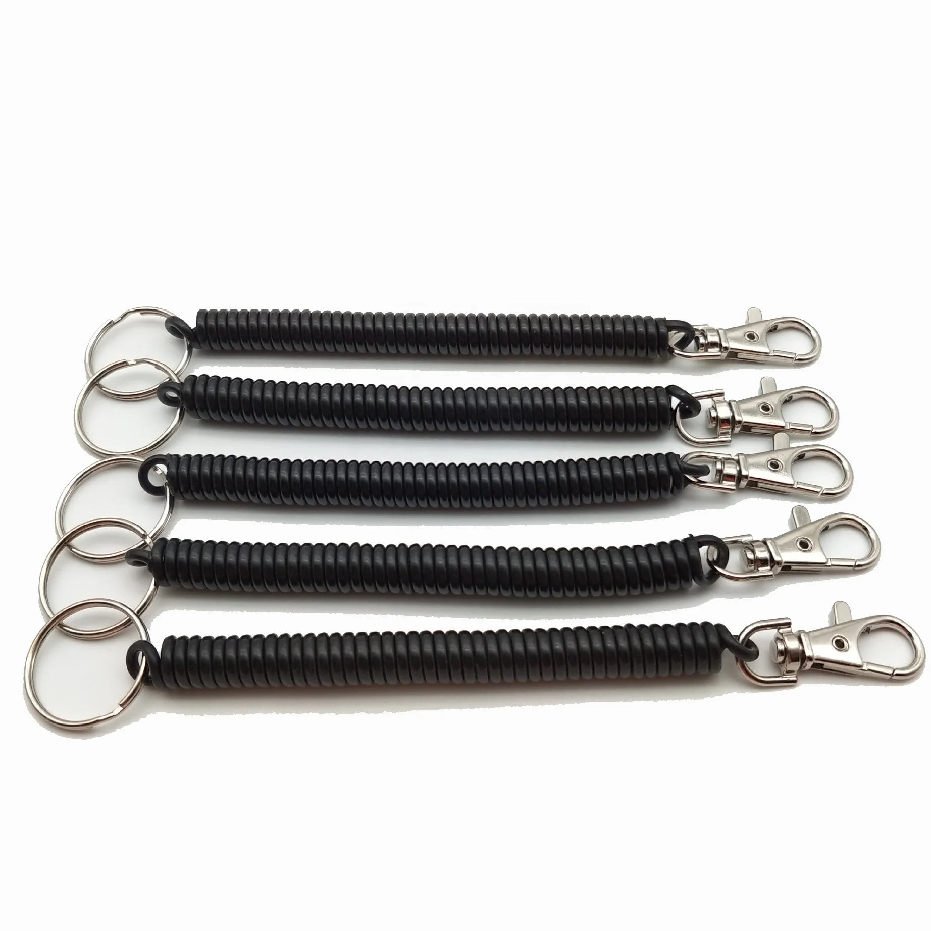 Plastic spring Elastic rope extension coil spiral coiled cord with keyring