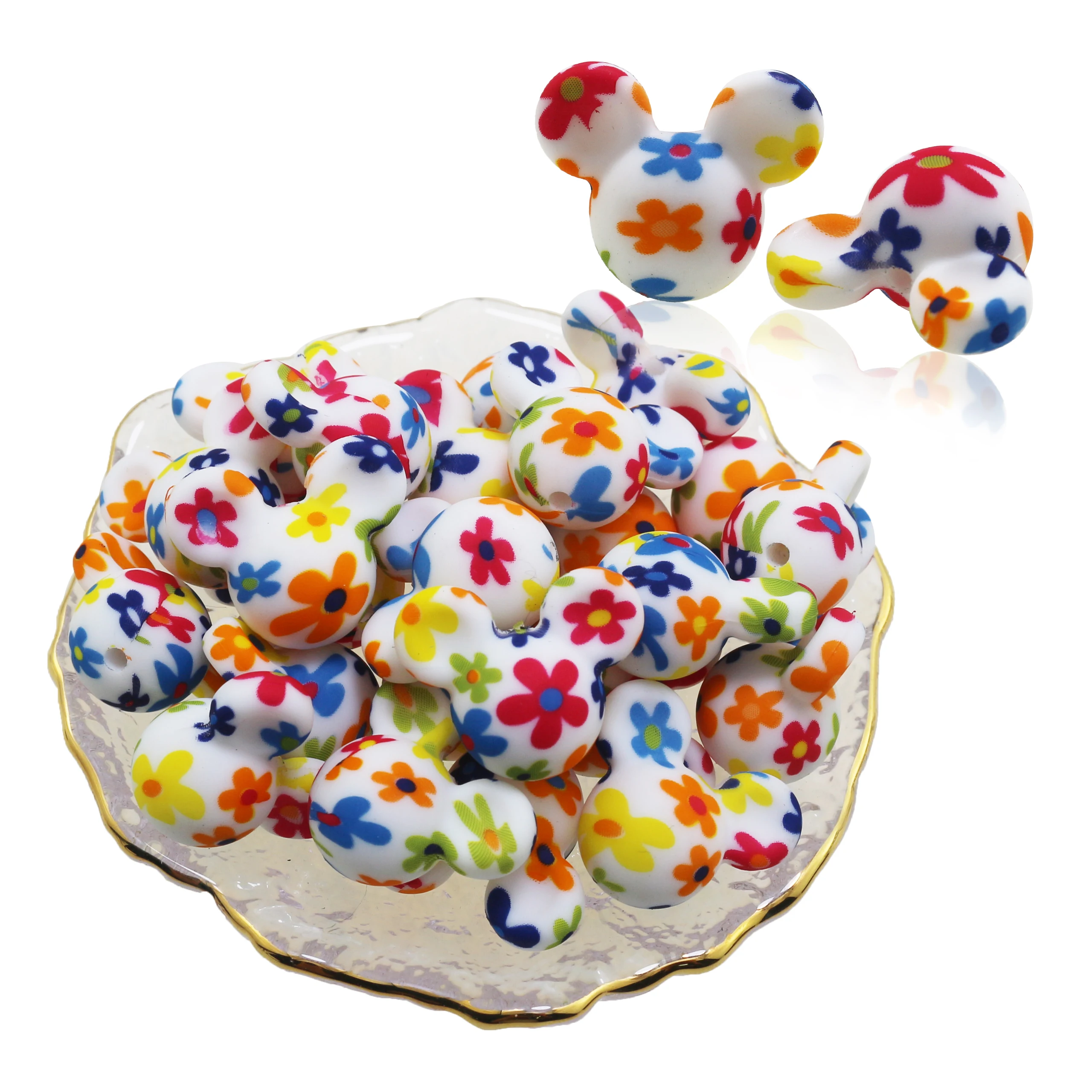 Wholesale Printed 9mm12mm15mm19mm Molar Beads BPA Free Food Grade Hybrid Jewelry Baby Chewing Teeth Mickey Silicone Beads