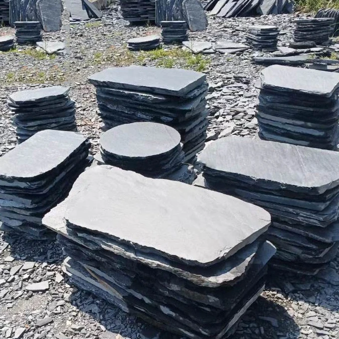 Outdoor Slate Garden Paths Flagstone Walkway Round Landscape Stepping Stones In Grass lawn