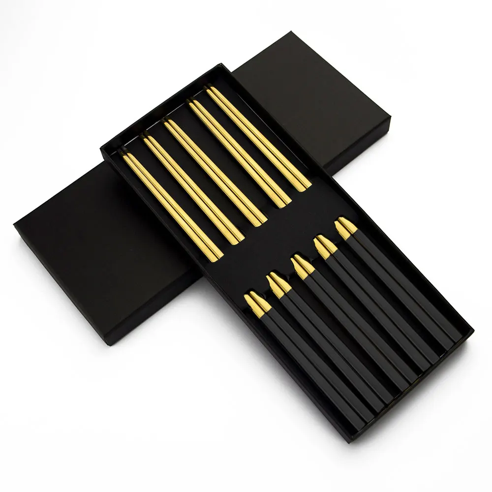 Stainless steel flat chopsticks korean custom colored stainless metal titanium sushi wedding