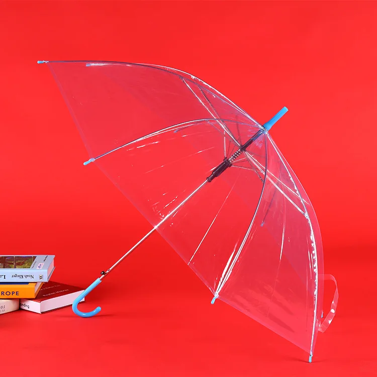 Custom Logo Transparent Umbrella Color  Straight Rod Automatic Umbrella Long Handle Wholesale