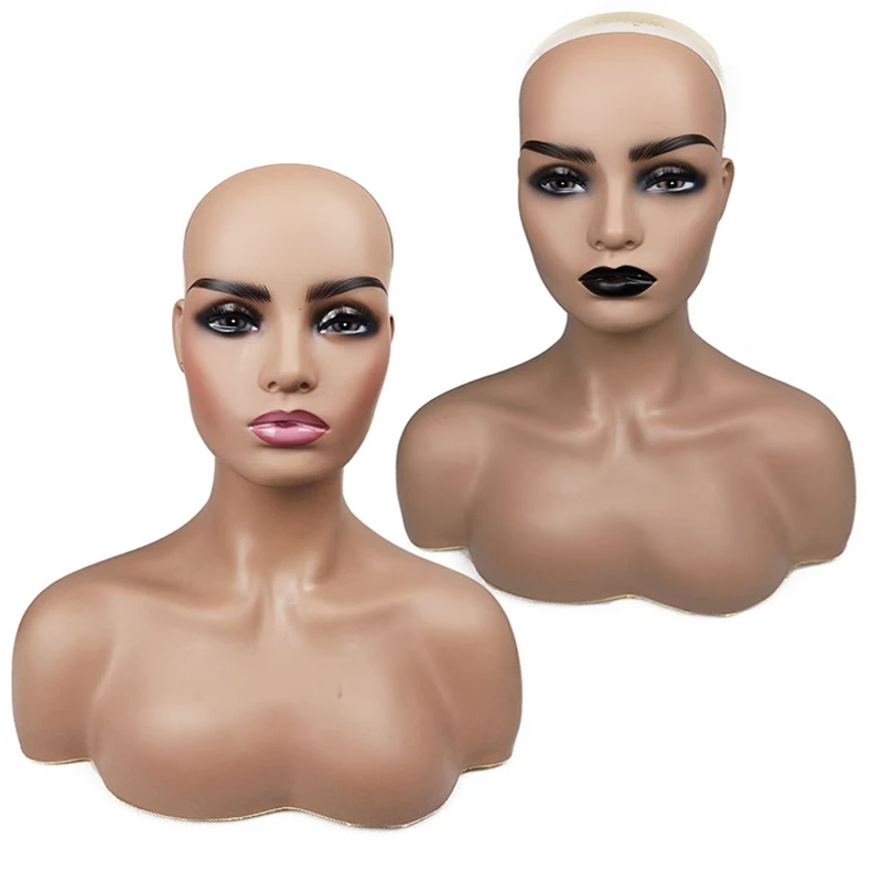 Female Mannequin Head with Shoulders for Wig Hat Jewelry Display Big Breast Half Body 2PCS Wholesale Wig Display Mannequin Heads