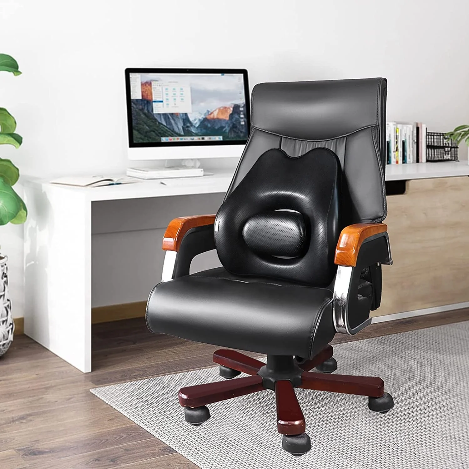 PU Leather Height Adjustable Driver Seat Lumber Sciatica Memory Foam Wedge Pillow Lumbar Back Support Cushion For Office Chair