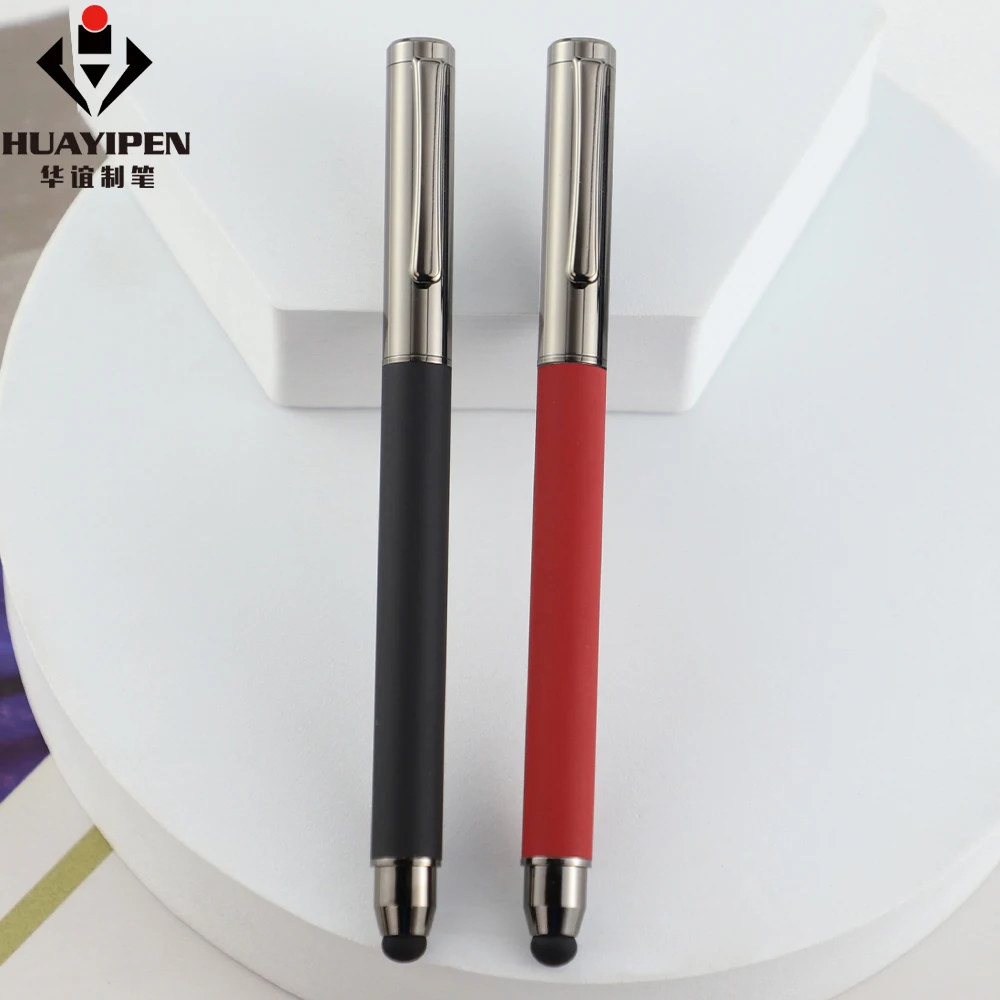New Arrival Metal Rubber Soft Touch Roller Pen with Stylus Bottom Promotional 2 in 1 Multi-function Pen for Business Office