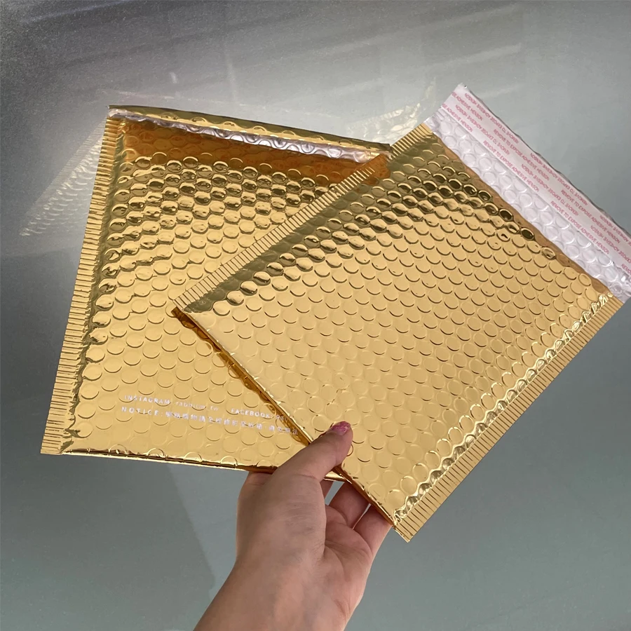 Custom Designer Gold Shipping Envelopes Mailing Bags Self Seal Adhesive Padded Packaging Poly Bubble Mailers