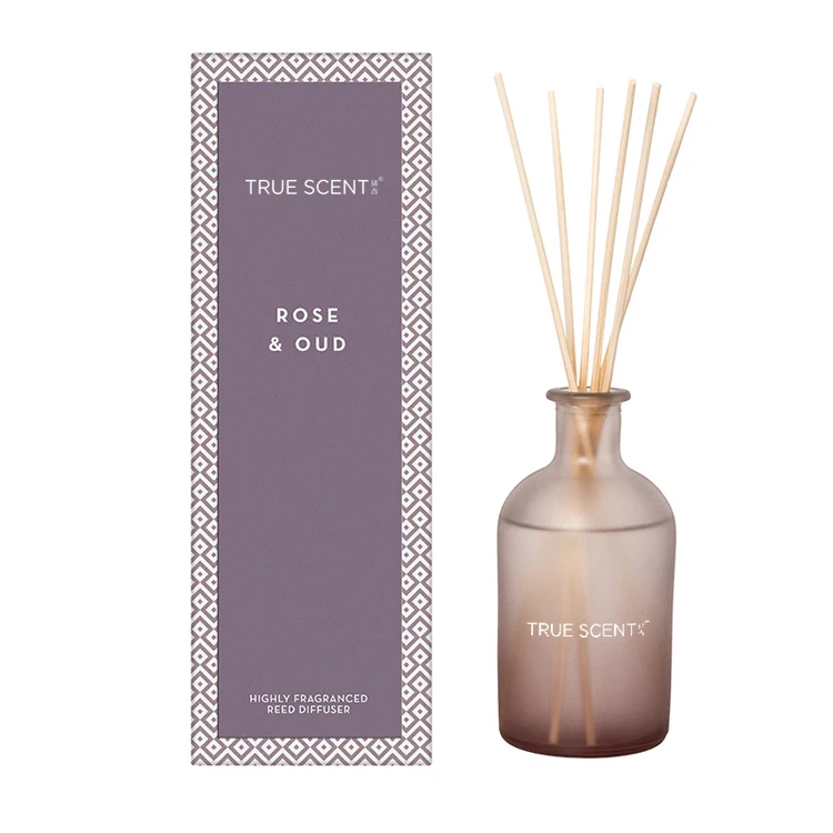 Customized Luxury 200ml 220ml Frosted Reed Diffuser Gift Set With Rattan Sticks