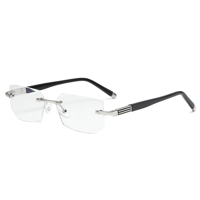2023 HD trendy designer thin optics rimless chamfered reading glasses anti blue light men women wholesale reader glasses frame