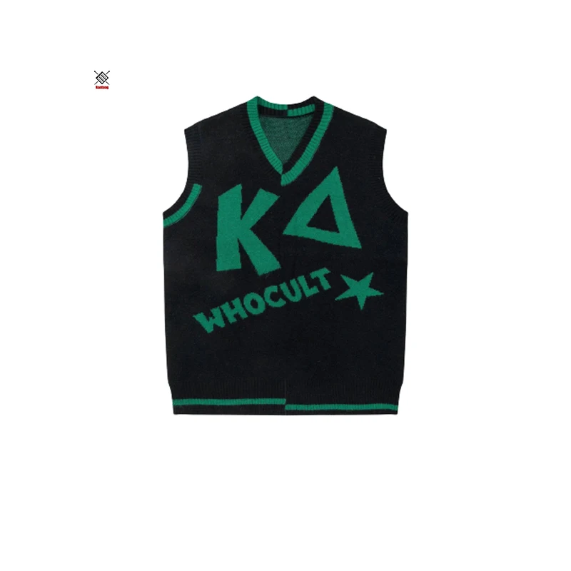 Manufacturer Knitted Mens  College Sleeveless Cotton  Black Letter Print Wholesale Sweater Vest