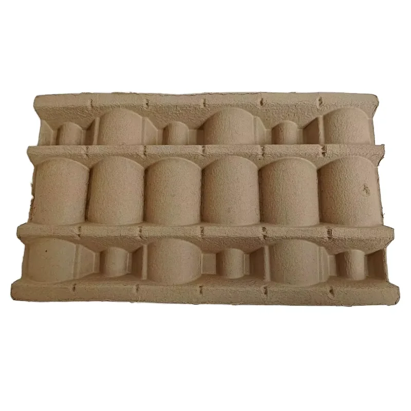 Eco-friendly Pulp fiber wine bottle tray packaging molded paper pulp wine bottle packaging box inner insert tray