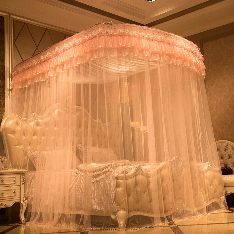 Factory Custom King Queen Full Size Square U Shape Guide Rail Bed Sleeping Mosquito Net Princess Decor Mosquito Net Easy Install