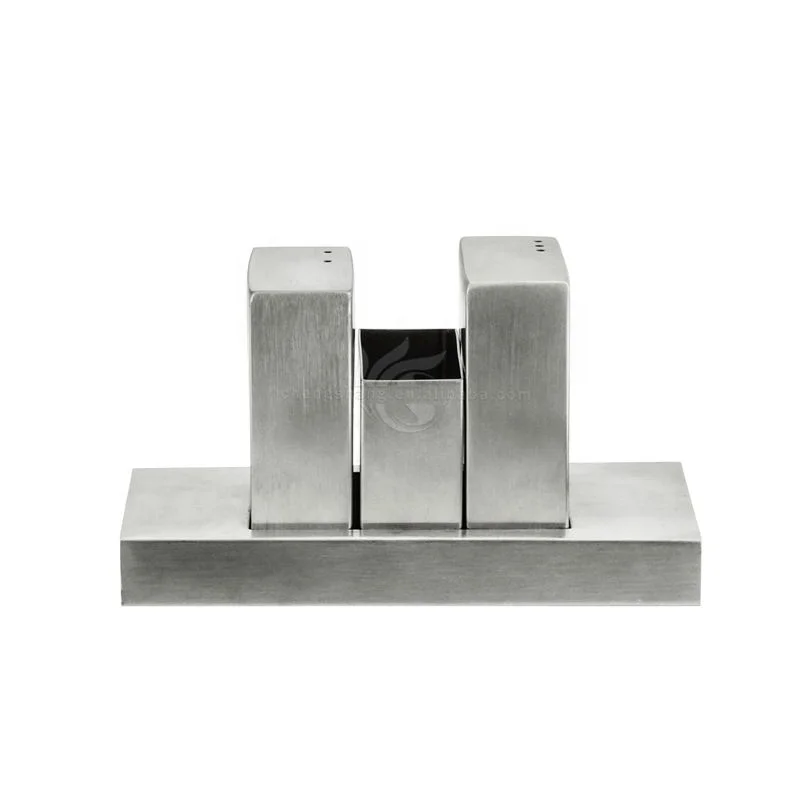 Top Quality High Metal Salt And Pepper Shaker Set Stainless Steel with Toothpick Napkin Holder