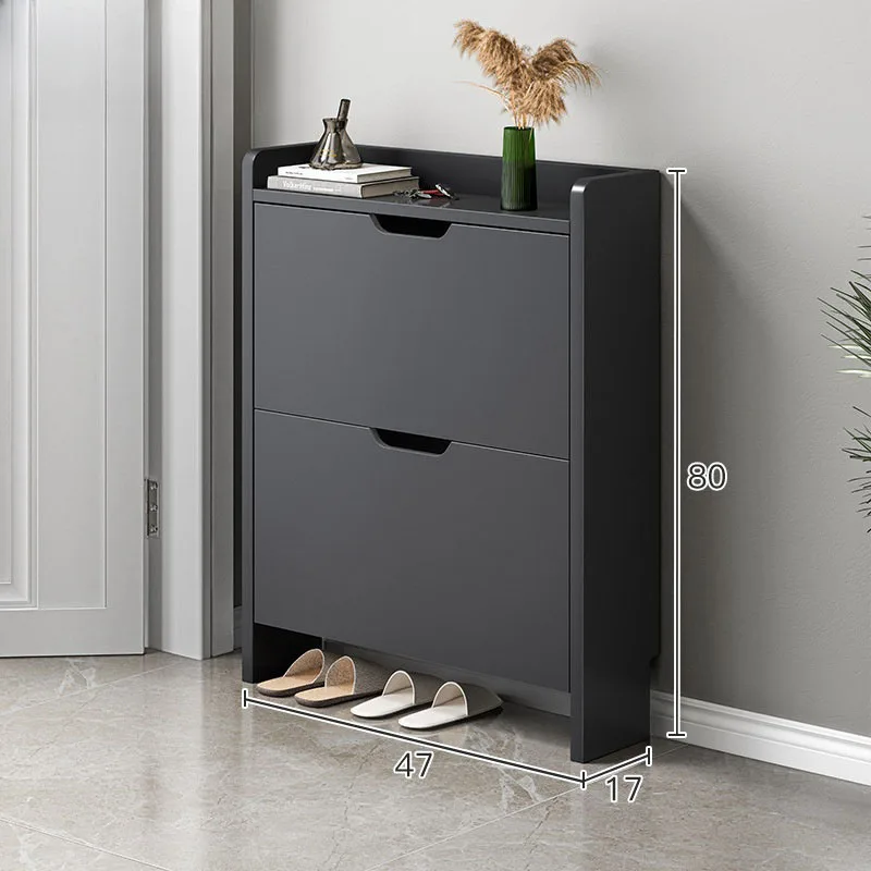Fashion black wooden board living room dining room furniture 20 pairs large volume 4 doors 3 flips shoes rack cabinets