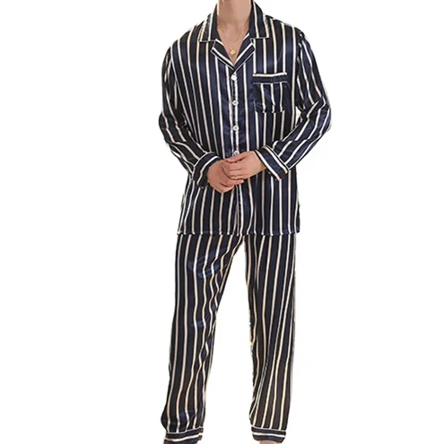 Customized Logo Silk Satin Pajamas Men Sleepwear Two Piece Night Gowns