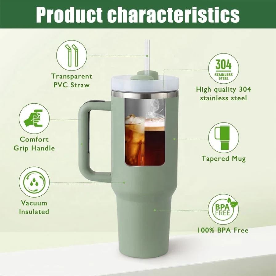 2024 New 40 Oz Handle Stainless Steel Travel Tumbler Enamel Inside 2.2L Insulated Water Bottle Gorgouss Tumbler With Straw