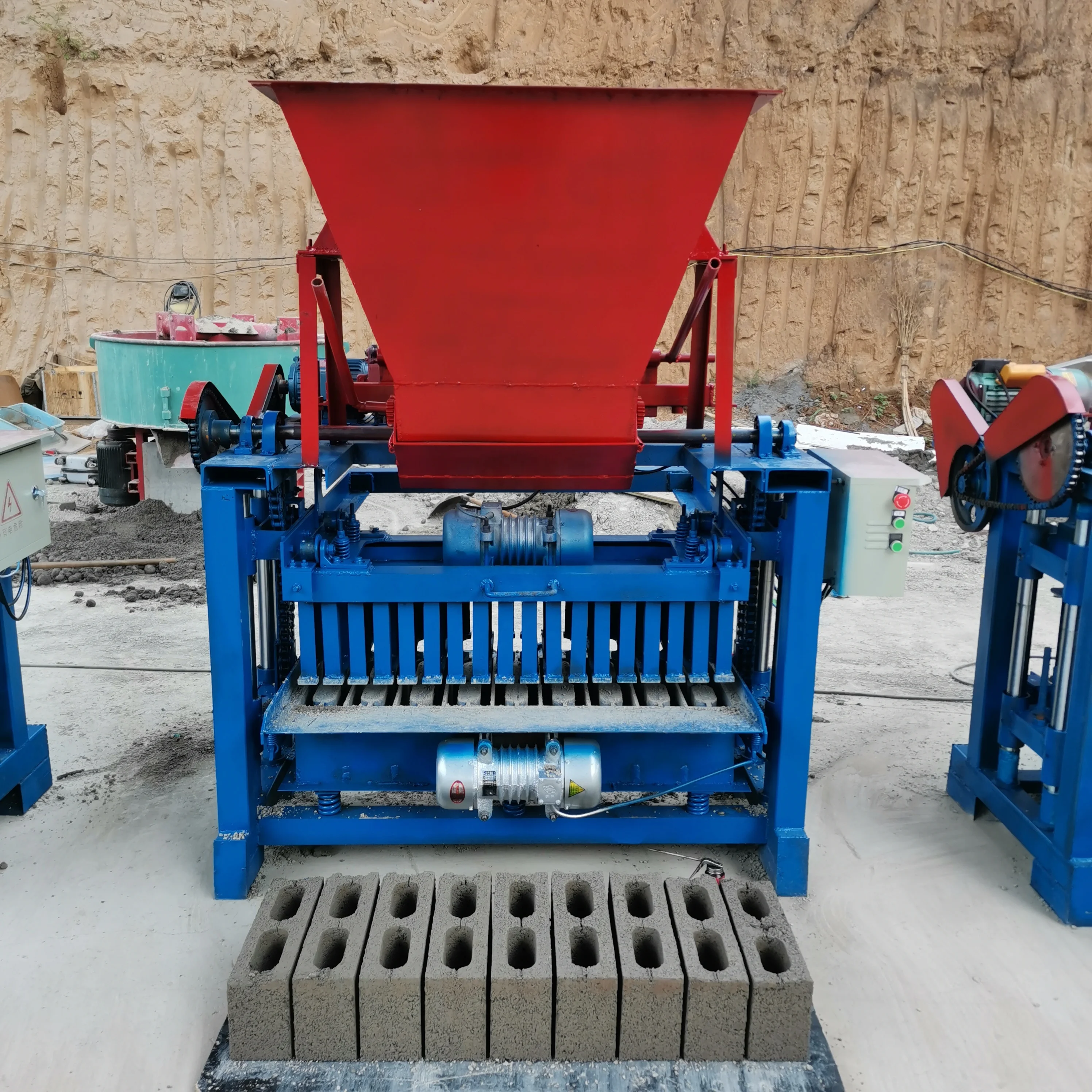 Big BR4-35 semi-automatic brick making machinery with cement mixer and belt conveyor