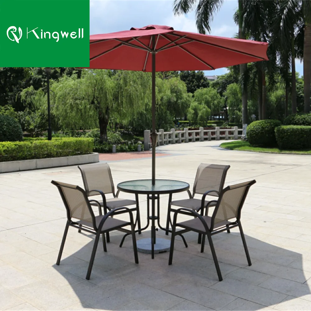 Clear tempered glass top outdoor round table all weather furniture chair set