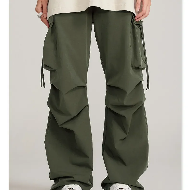 Men Stacked Sweat Pants Baggy Manufacturer Snow Pants Wide Leg Plus Size Custom Nylon Parachute Cargo Pants Streetwear